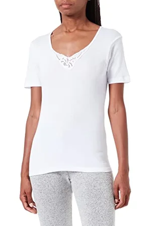Playtex T-Shirt Short sleeve with details on the neckline 100% cotton Women x1, White, M
