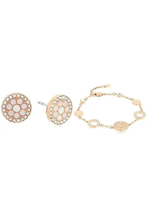 Fossil Armband Für Frauen, 19 Cm + 2,5 Cm Verlängerung Rosa, Rose Gold Perlmutt, Edelstahlarmband, JF01739791 & Ohrringe Für Frauen Mop, 10(D)*2.0(Dicke) mm Rose Gold Edelstahl-Ohrringe, JF02906791
