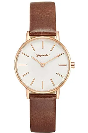 Gigandet Minimalism Damenuhr Analog Quarz mit dunkelbraunem Lederband G36-004