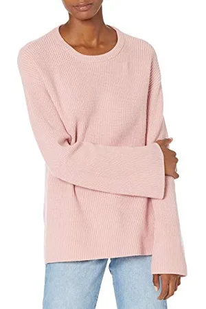 THE DROP Damen Gerippter Pullover mit Rundhalsausschnitt und Rückenschlitz (in Übergröße erhältlich), , S