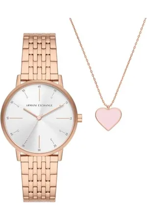 Armani Exchange Uhr für Damen , QuarzDreizeigerwerk, 36MM Rose Gold Edelstahlgehäuse mit einem Edelstahlarmband, AX7145SET