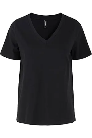 Pieces® Damen Pcria Ss V-Neck Solid Tee Noos Bc,SchwarzXL