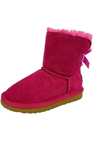 Oog Kinder Boots aus Echt-Leder, Wildlederstiefel mit kuscheligem Kunstfell, Mädchen, Schlupfstiefel mit Schleife, Winter Schneeschuhe in Flamingo Rosa 24 EU (0681Pink, numeric_35)