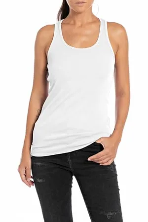 Replay Damen Tank Top Rundhals-Ausschnitt, (Weiß), XS