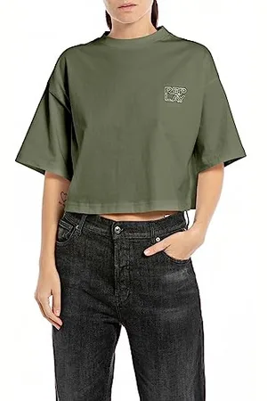 Replay Damen T-Shirt Kurzarm aus Baumwolle, (Grün), XS