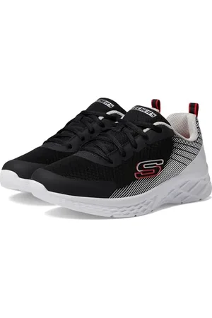 Skechers Boys Sneaker, Black Textile/Synthetic/Silver & Red Tri, 27.5 EU
