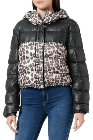 Freaky Nation Damen Soft Star-FN Leder-/Textilmixjacke, Black/Leo, XL