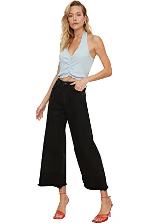 Trendyol Damen Black Rot Color Blockierte mit Hoher Taille Culotte-jeans Jeans, , 36 EU