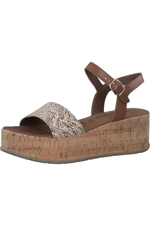 Tamaris Damen Plateau Sandalen Leder Keilabsatz Sommer; CAMEL COMBINED/beige; 36 EU