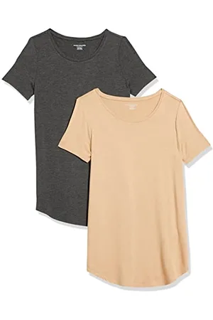 Amazon Damen Tunika mit U-Ausschnitt und Kurzen Ärmeln, 2er-Pack, , XS