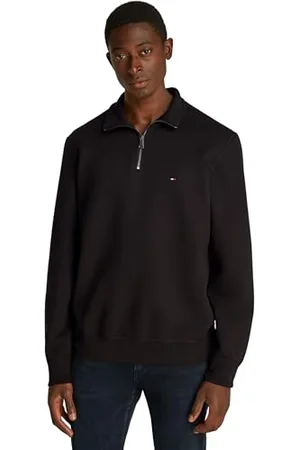 Tommy Hilfiger Herren Sweatshirt mit Reißverschluss Essential Fleece 1/4 Zip Troyer-Kragen, Schwarz (Black), M