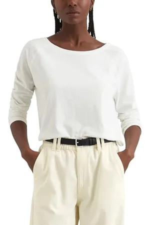 Marc O’ Polo Marc OߴPolo Denim Damen Langarmshirt aus Bio-Baumwolle Relaxed Fit, Weiß (Silky White), L