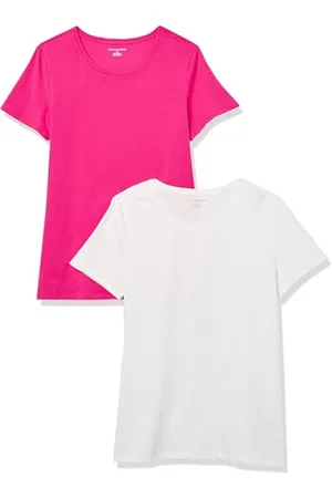 Amazon Damen Kurzärmeliges T-Shirt mit Rundhalsausschnitt, Klassischer Schnitt, 2er-Pack, , XXL