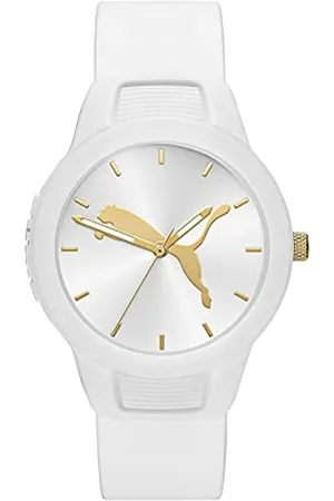 PUMA Damenuhr Reset, Dreizeigeruhrwerk, 36mm Weißes Polykarbonatgehäuse mit Polyurethanband, P1013
