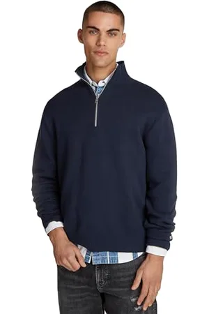 Tommy Hilfiger Herren Pullover mit Reißverschluss Regular Fit Half Zip Mock-Kragen, (Dark Night Navy), M
