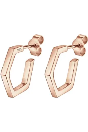 Elli Ohrringe Damen Hexagon Creolen im Geo Minimal Look in 925 Sterling Silber Rosé vergoldet