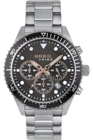 Breil Sail Kollektion, Herrenuhr, Chronograph, Quartz-Uhrwerk, Edelstahlarmband, Anthrazitfarbenes Zifferblatt, Fluoreszenz-Zeiger und Stundenmarkierungen, Taucherschließe, Durchmesser: 28 mm, Silber