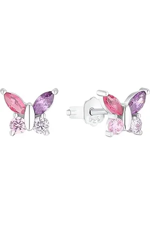 Amor Ohrstecker 925 Sterling Silber Mädchen Kinder Ohrschmuck, mit Zirkonia synth., 0,7 cm, Silber, Schmetterling, Kommt in Schmuck Geschenk Box, 2036528