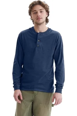 Hanes Herren T-Shirts, BeefyT Henley Shirts, Herren Baumwolle Langarmshirts, , Mittel
