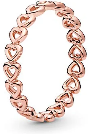 PANDORA Gereihte Herzen Ring in Rosé mit 14 Karat rosévergoldete Metalllegierung Moments Collection, Größe 54