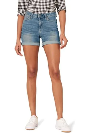 Amazon Damen Jeansshorts In Schmaler Passform Mit Mittelhohem Bund, 10 cm, , 48