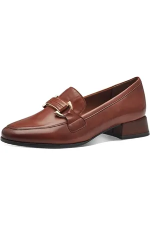 Marco Tozzi Damen Loafer mit Absatz aus Leder mit Blockabsatz, Braun , 36 EU