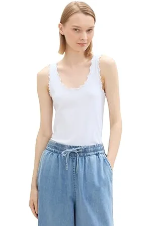 TOM TAILOR Damen Tanktop mit Rüschen-Details, White, M