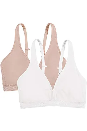 Fruit Of The Loom Damen Wirefree Cotton Bralette BH, Undurchsichtige, Schwarz/Sand, 85A (2er Pack)