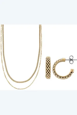 Skagen Damen Merete Gold-Ton Edelstahl Halskette und Ohrringe, Set