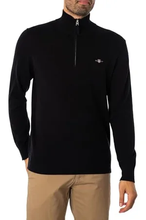GANT Herren Classic Cotton Half Zip Pullover, Black, S