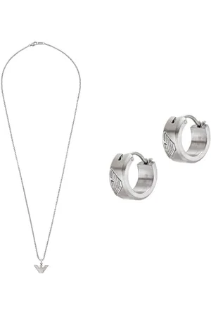 Emporio Armani Herren Silberfarbener Edelstahl Halskette und Ohrringe, Set