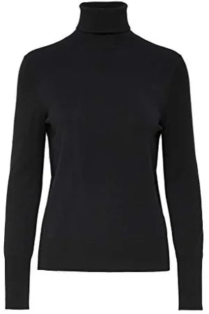 ONLY Basic Strickpullover Einfarbiger Rollkragen Knitted Stretch Sweater Langarm Rundhals Shirt ONLVENICE, Farben:Schwarz-2,Größe Damen:S