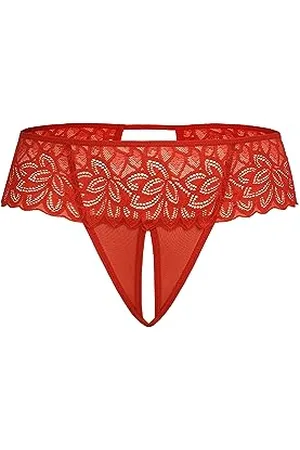 Teyli Damen Ouvert Tanga - Tanga mit Loch - Höschen mit Offenem Schritt - Slips im Schritt Offen - Unterwäsche mit Spitze Blumenmotiv S/M