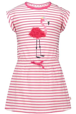 Salt & Pepper BY KIDS PARK Mädchen gestreiftes Kleid mit Flamingo Print Chiffon Appli.
