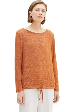 TOM TAILOR Damen 1038728 Langarmshirt mit Bindedetail, 32403-gold Flame orange Melange, XXXL