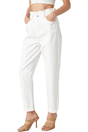 Koton Damen Elastic Waist Denim Trousers Relax Fit High - Mom Jean Pants, , 40 EU