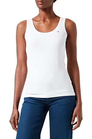 TOM TAILOR Damen Basic Top mit Logo-Stickerei 1032034, 20000 - White, 3XL