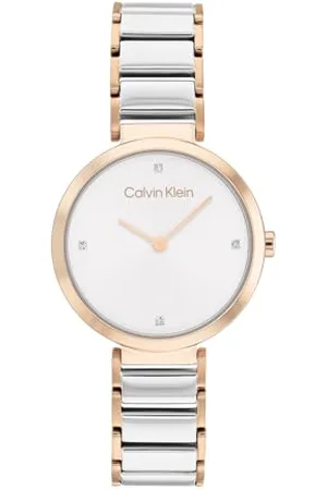 Calvin Klein Analog Quarzuhr für Damen Kollektion Minimalistic T BAR 28MM mit Zweifarbiges Edelstahlarmband - 25200139