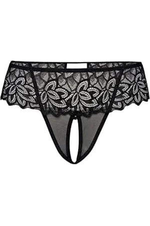 Teyli Damen Ouvert Tanga - Tanga mit Loch - Höschen mit Offenem Schritt - Slips im Schritt Offen - Unterwäsche mit Spitze Blumenmotiv L/XL