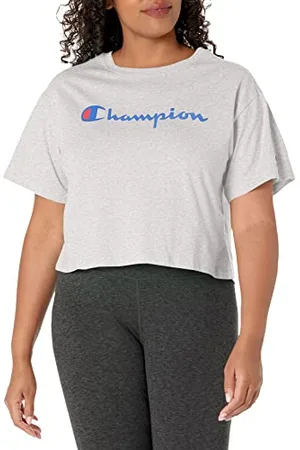 Champion Damen, Classic Cropped for Women, Crop Top Tee T-Shirt, Oxford Gray Script, X-Klein
