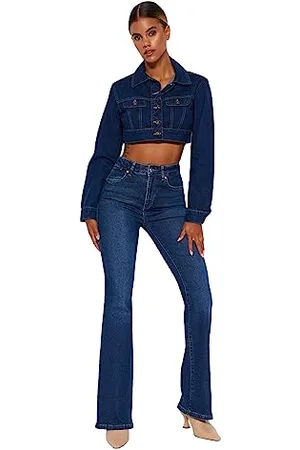 Trendyol Damen Gerade Fackel Hohe Taille Jeans