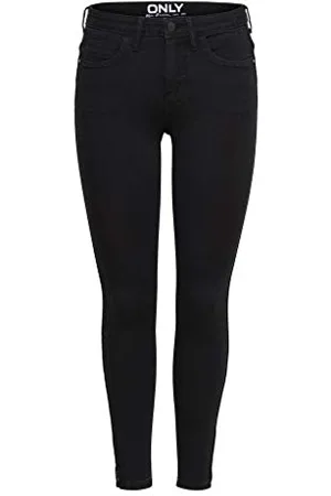 ONLY Damen Skinny Fit Ankle Jeans | Stretch Black Denim Hose | ONLKENDELL Röhrenjeans Reißverschluss Saum, Farben: , Größe:L / 30L