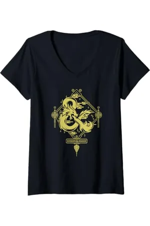 Dungeons & Dragons Damen Year of the Dragon Gold Logo T-Shirt mit V-Ausschnitt