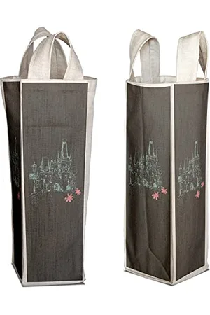Le Jardin du Lin Digital Bedruckte Leinwandtuch-Weintragetaschen, Tragetasche für Weinflasche, 1 Stück, Größe: 16,5 x 31,5 x 7,5 cm