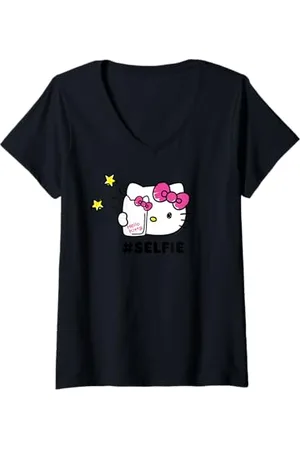 Hello Kitty Damen Selfie T-Shirt mit V-Ausschnitt