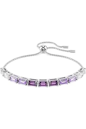 Swarovski Matrix Tennis Armband, Baguette-Schliff, Violett, Rhodiniert, M