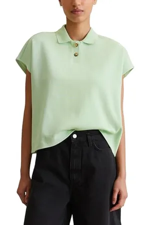 Marc O’ Polo Marc OߴPolo Denim Damen Kurzarm-Poloshirt aus Bio-Baumwolle Wide Fit, Grün (Mint Mist), XXL