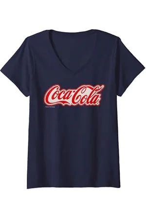 Coca-Cola Damen Faux Patch Logo T-Shirt mit V-Ausschnitt