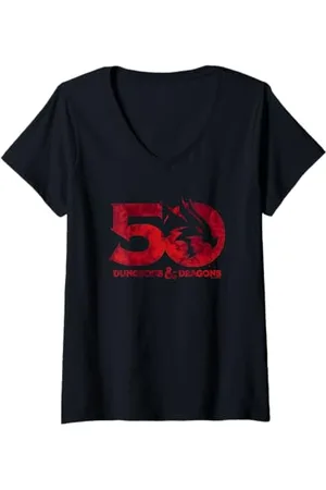 Dungeons & Dragons Damen Dyed 50th Stacked Logo T-Shirt mit V-Ausschnitt