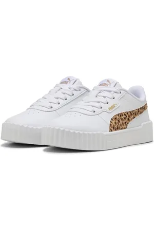 PUMA Mädchen Carina 3.0 Animal Ps Sneaker, White Light Sand Gold, 32.5 EU